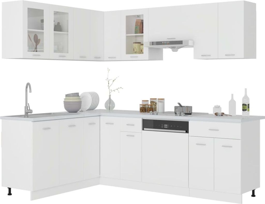 vidaXL 11-tlg. Küchenzeile Lyon Weiß Holzwerkstoff Produktbild 