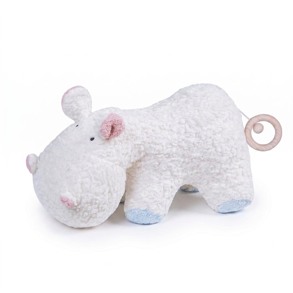 Efie Baby Spieluhr Nilpferd rosa blau – Melodie Weist Du wieviel Sternlein stehen, Kuschelspieluhr aus kbA Baumwolle, Germany