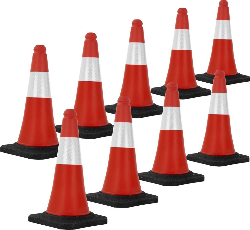 ECD Germany 9 Stück Verkehrskegel Pylone 51 cm, Rot-Weiß, Leitkegel mit schwerem Fuß, Verkehrsleitkegel mit weißen reflektierenden Streifen