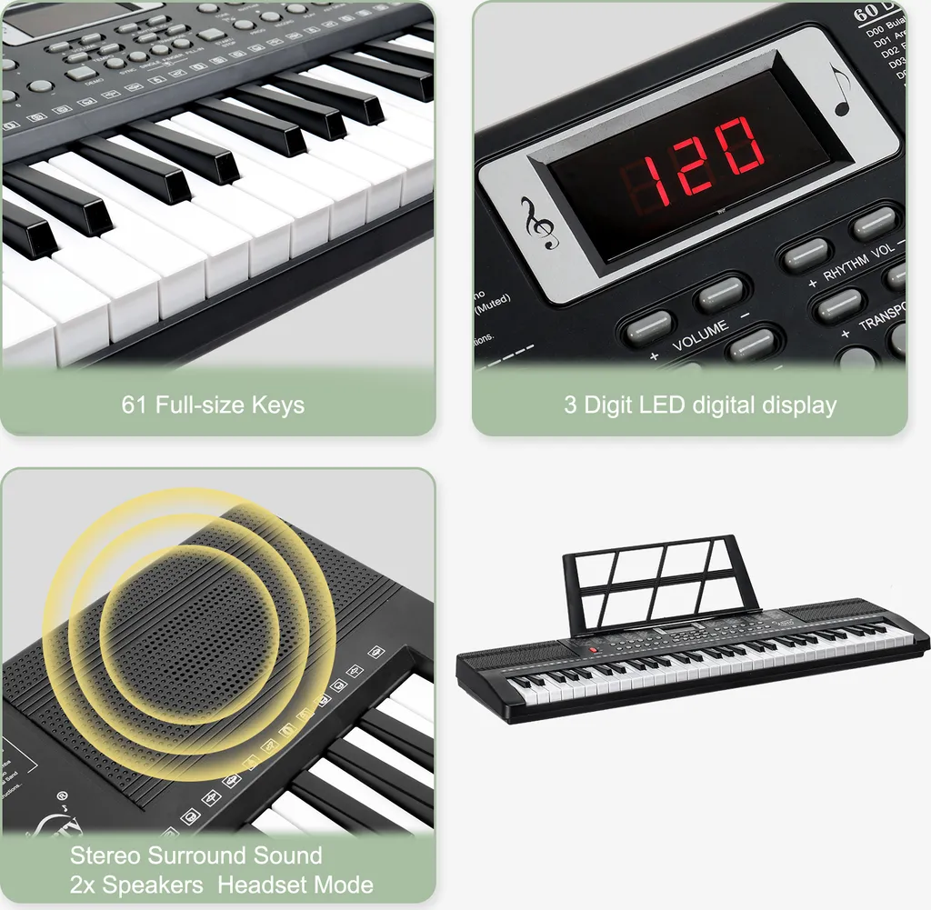 FCH 61 touches E Keyboard Piano électronique complet noir avec support - 5