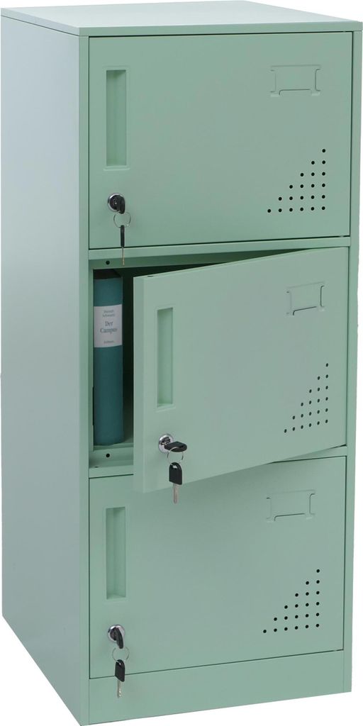 Spind MCW-P63, Schließfach Wertfachschrank Schließfachschrank 3 Türen, 90x38x45cm Stahl mintgrün
