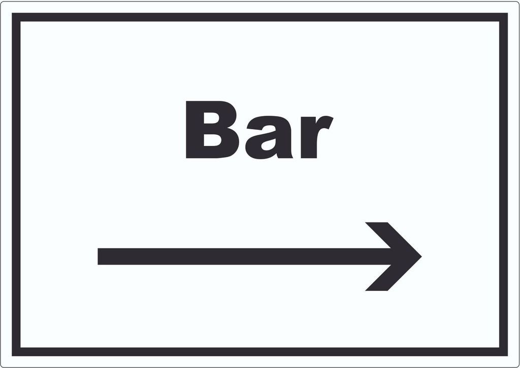 Bar Aufkleber mit Text und Richtungspfeil rechts Pub Kneipe waagerecht A6 (105x148mm)