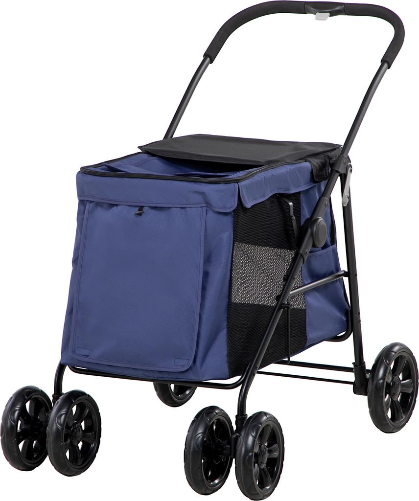 Hundetrolley bis 20kg klappbar Kissen 3 Seitentaschen 102 cm x 62 cm x 105 cm Blau