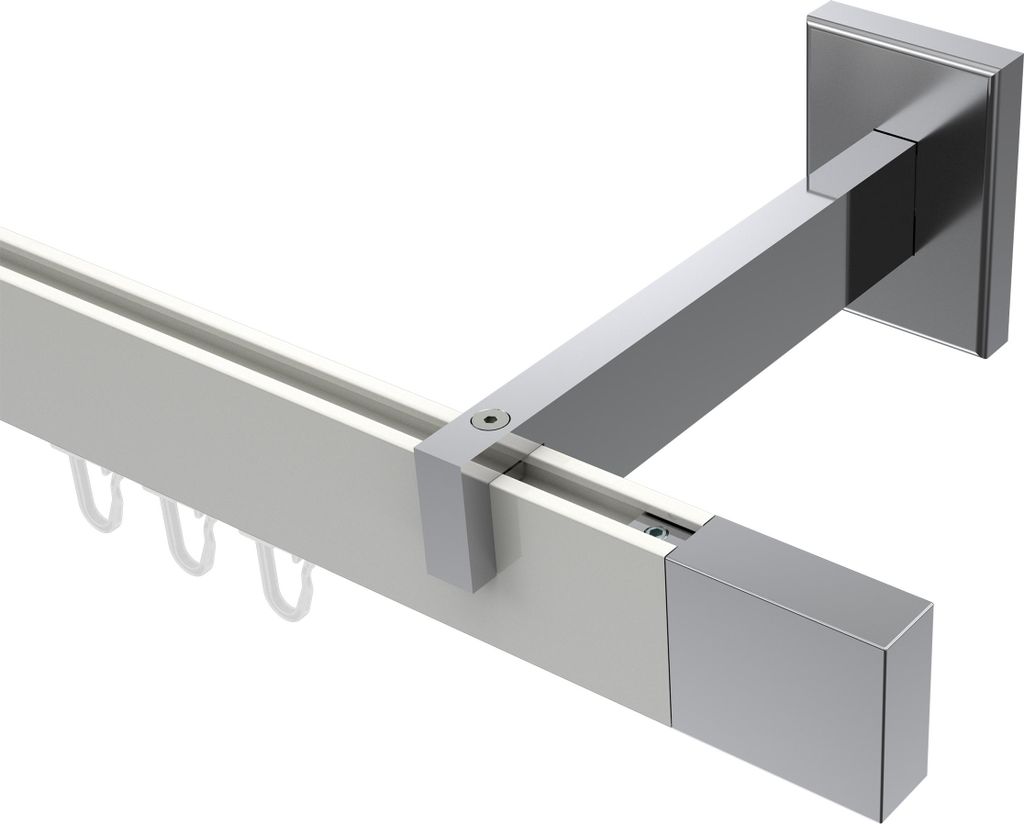 Interdeco Innenlaufstange / Gardinenstange mit Innenlauf Weiß / Chrom, Typ Smartline Lox (Quader), 14x35 mm 1-läufig, 540 cm