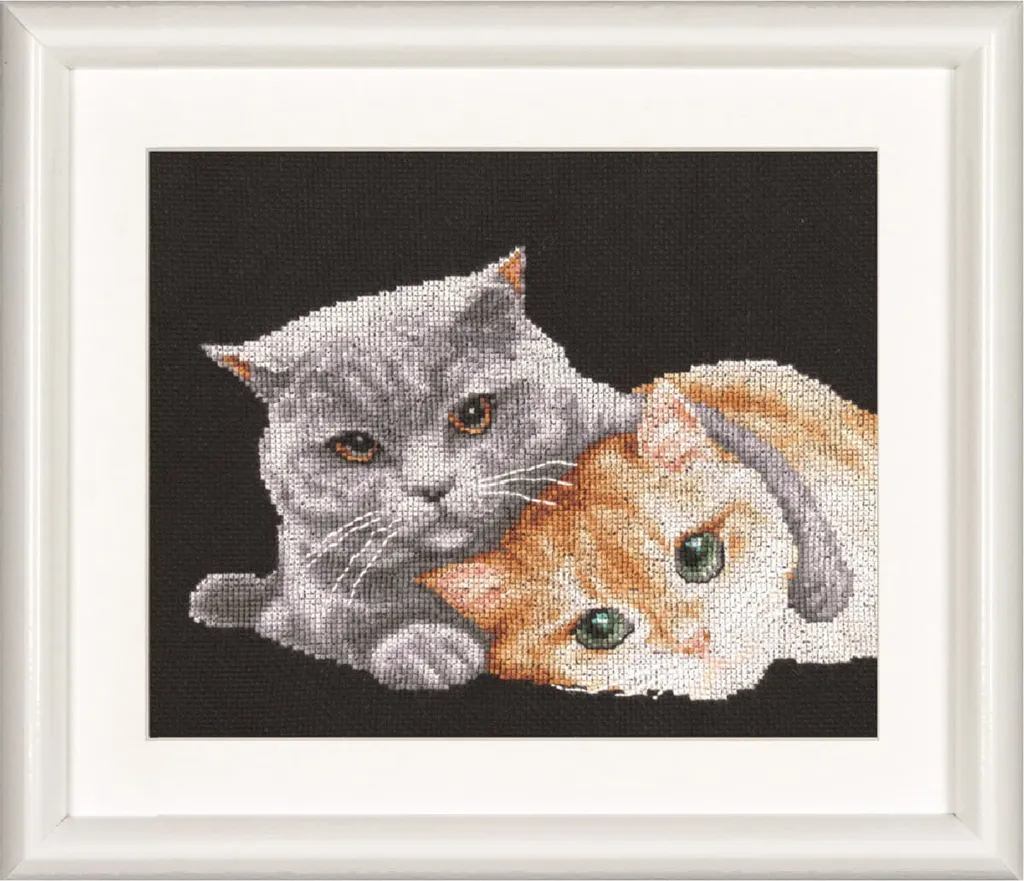 Kit per il punto croce contato dei fratelli Dutch Stitch "Cat Friends Black", 22x18cm
