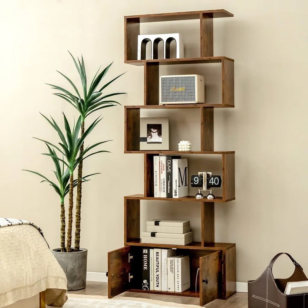 Grande bibliothèque 183 cm de haut meuble bois brun à 6 compartiments