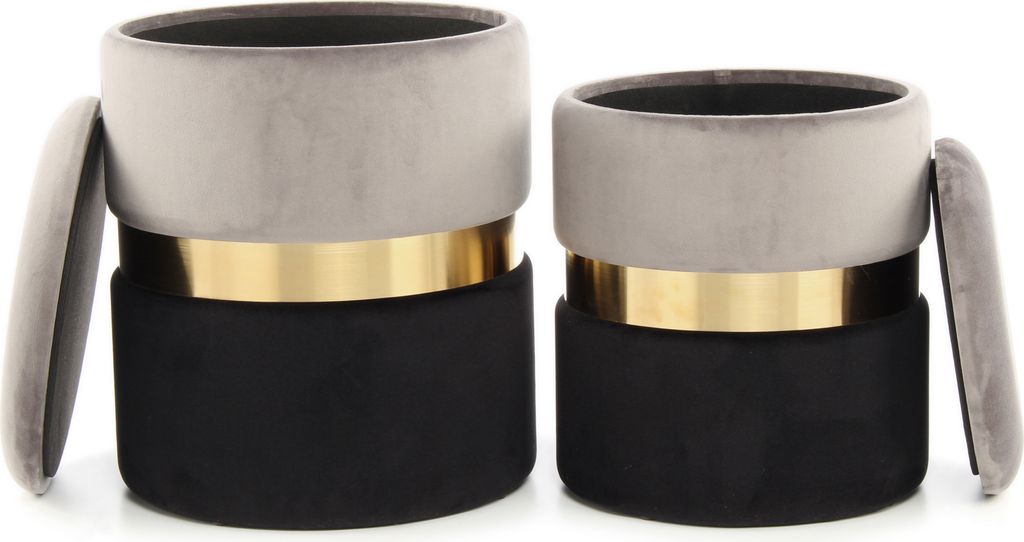 Hocker Zora 100 2er-Set Grau / Gold / Schwarz Produktbild 