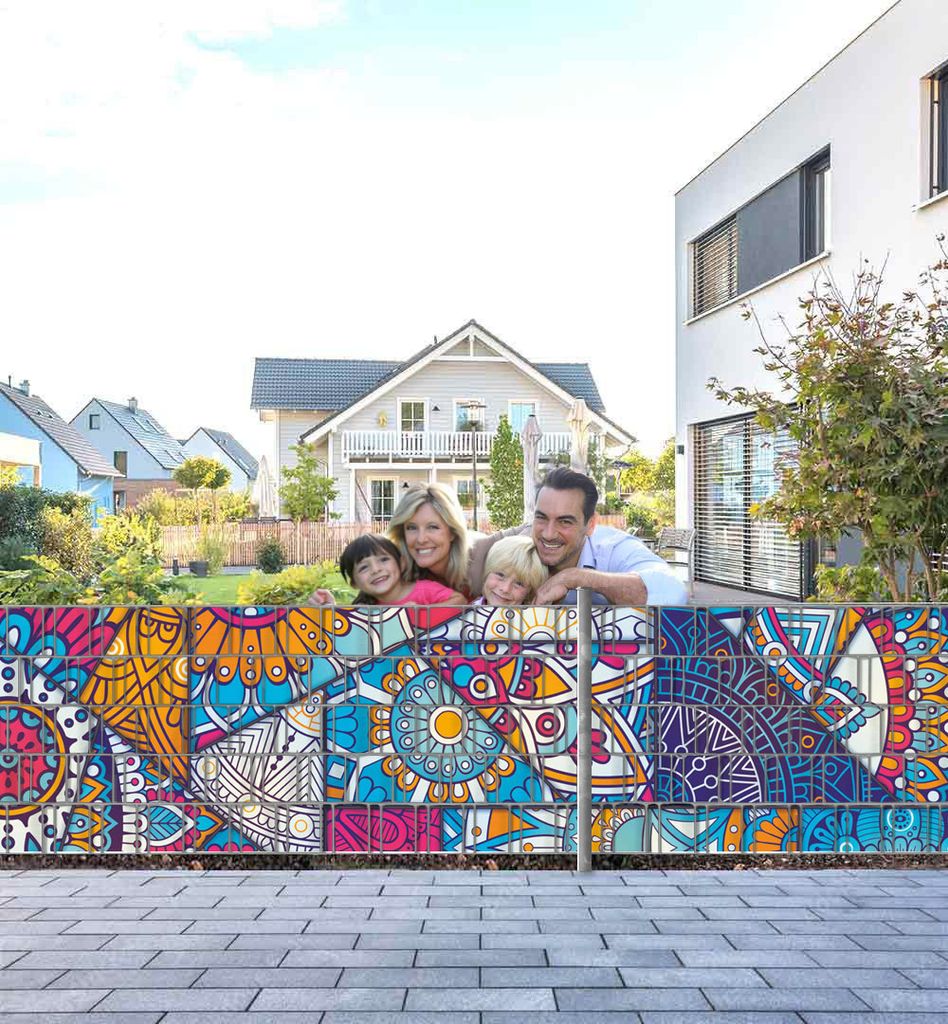 Sichtschutzstreifen Buntglasfenster Sichtschutz Garten Zaun - Teil1 + Teil2 - 5 Streifen - 500x100cm