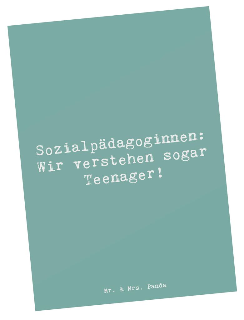 Mr. & Mrs. Panda Fotokarte Spruch Sozialpädagogin Herz - Meeresbrise - Geschenk, Empathie, Postkarte, Ansichtskarte, Wir verstehen sogar Teenager,...