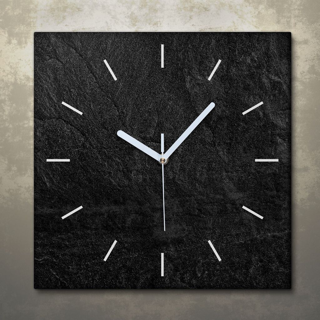 Wohnzimmer Leinwand Uhr Geräuschlos Küche 30x30 Schwarzer Stein, Marmor, Motive, Textur, weiße Zeiger