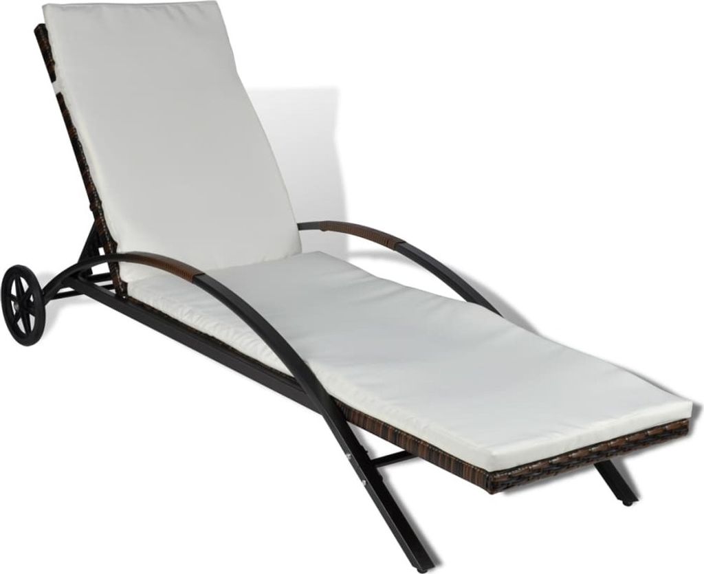 Sonnenliege mit Polster & Rollen Poly Rattan Braun