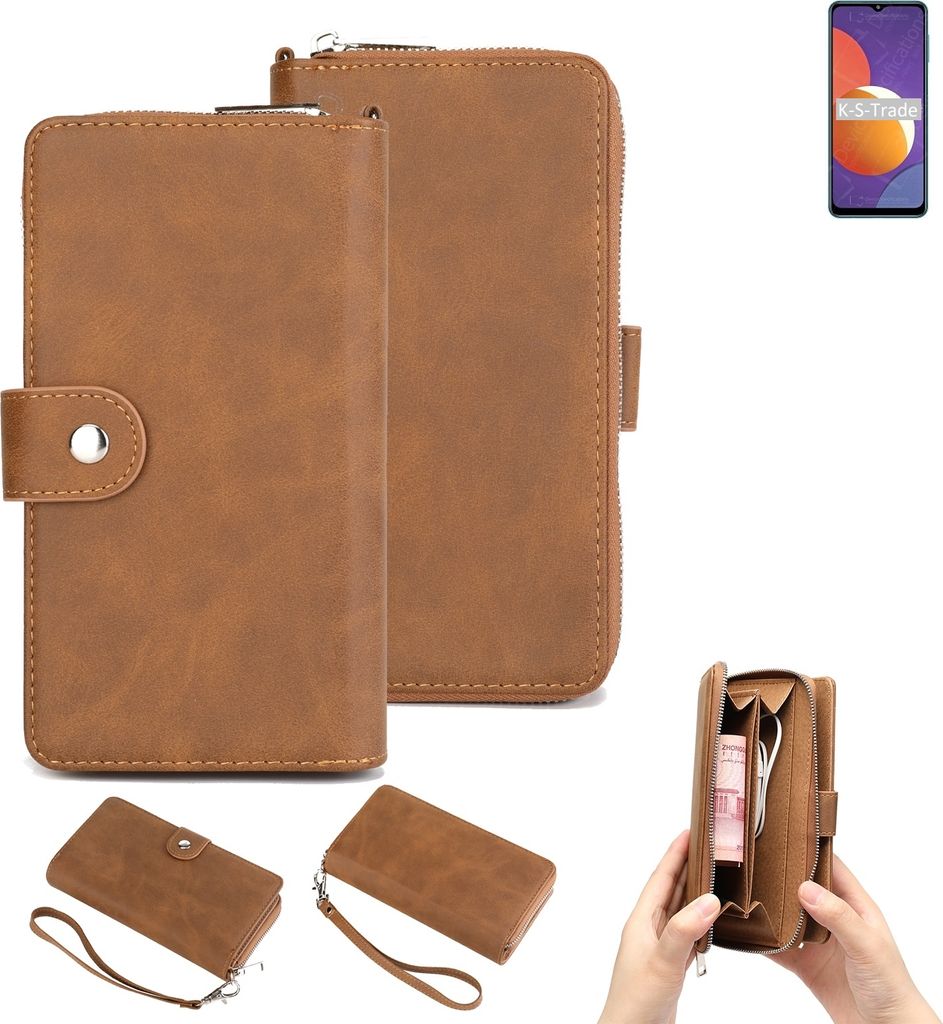 K-S-Trade Handyhülle Schutzhülle kompatibel mit Samsung Galaxy M12 & Portemonnee Tasche Handytasche Case Etui Geldbörse Wallet braun (1x)