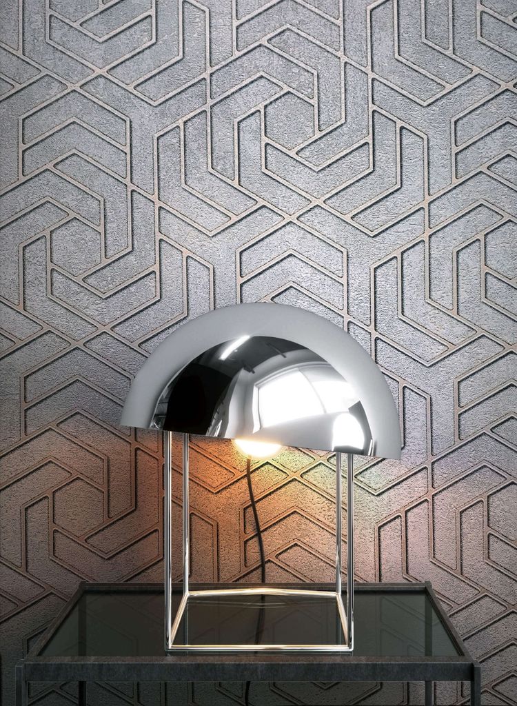 NEWROOM Tapete Grau Vliestapete Glänzend - Mustertapete Grafisch Silber Grafisch Muster Glanztapete Geometrisch Metallic