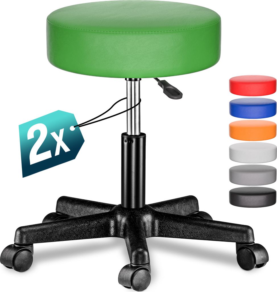 CASARIA Rollhocker Höhenverstellbar 2er Set 10cm Polsterung 46-60cm Höhe 360° Drehbar Ø35cm Rund Rollen Bürohocker Drehhocker Arbeitshocker ...