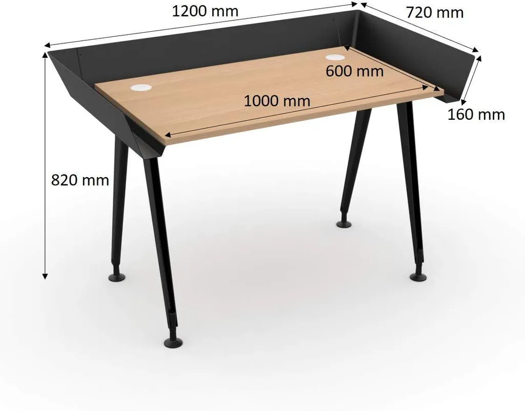 Bureau Stable LEVIRA Tern 100x60 cm Noir et Hêtre Idéal Studio et Salon
