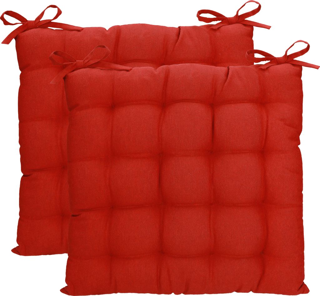 Betz 2 Stück Stuhlkissen mit Bändern - Sitzkissen für Außen oder Innen Größe 40 cm x 40 cm weich gefüllt Farbe rot