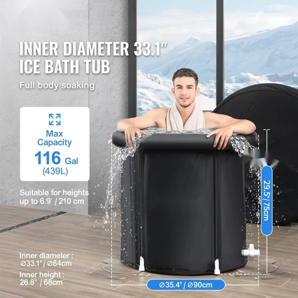 Bain froid gonflable isolant de 370L - Thérapie à l'eau froide 90x75 cm