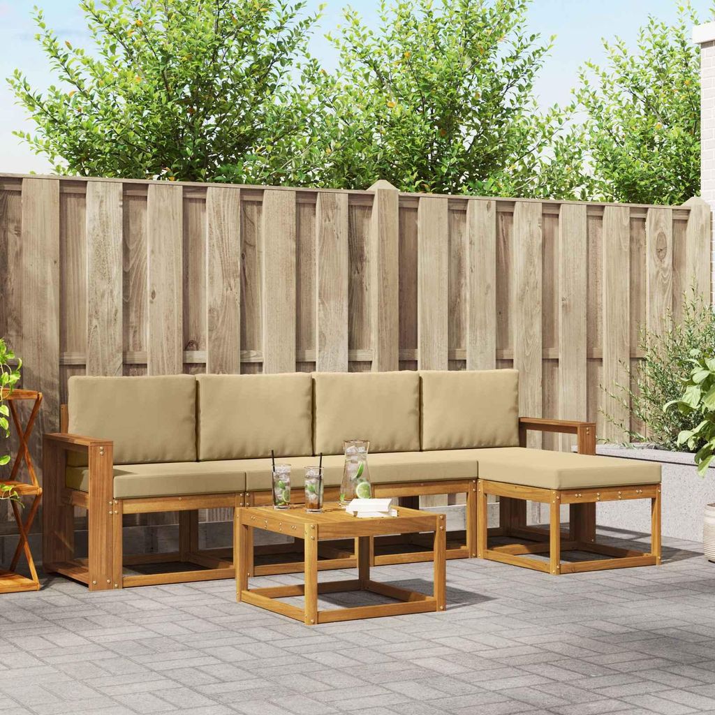 Outdoor-Sofagarnitur - VIDAXL - Terrassen-Sofa - 6 pcs - Natur und Beige Massivholz Akazie