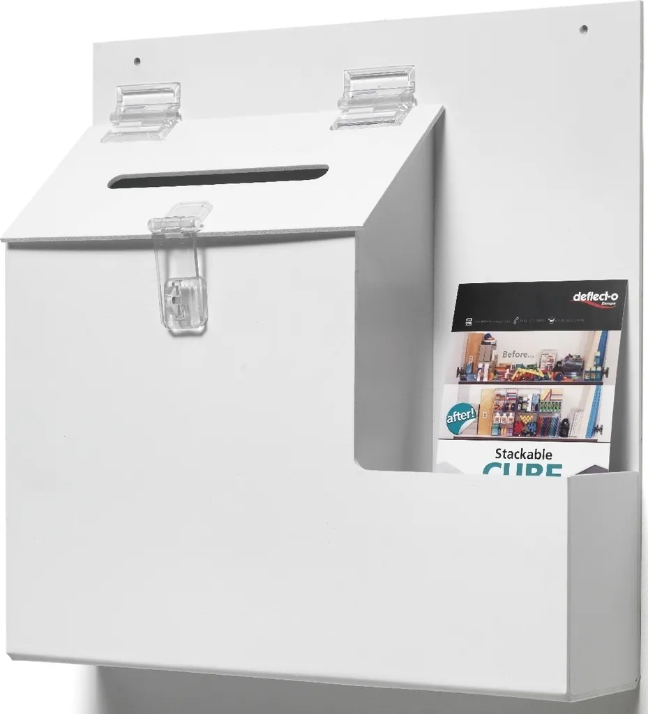 Boîte de collecte Deflecto robuste en blanc avec montage mural inclus