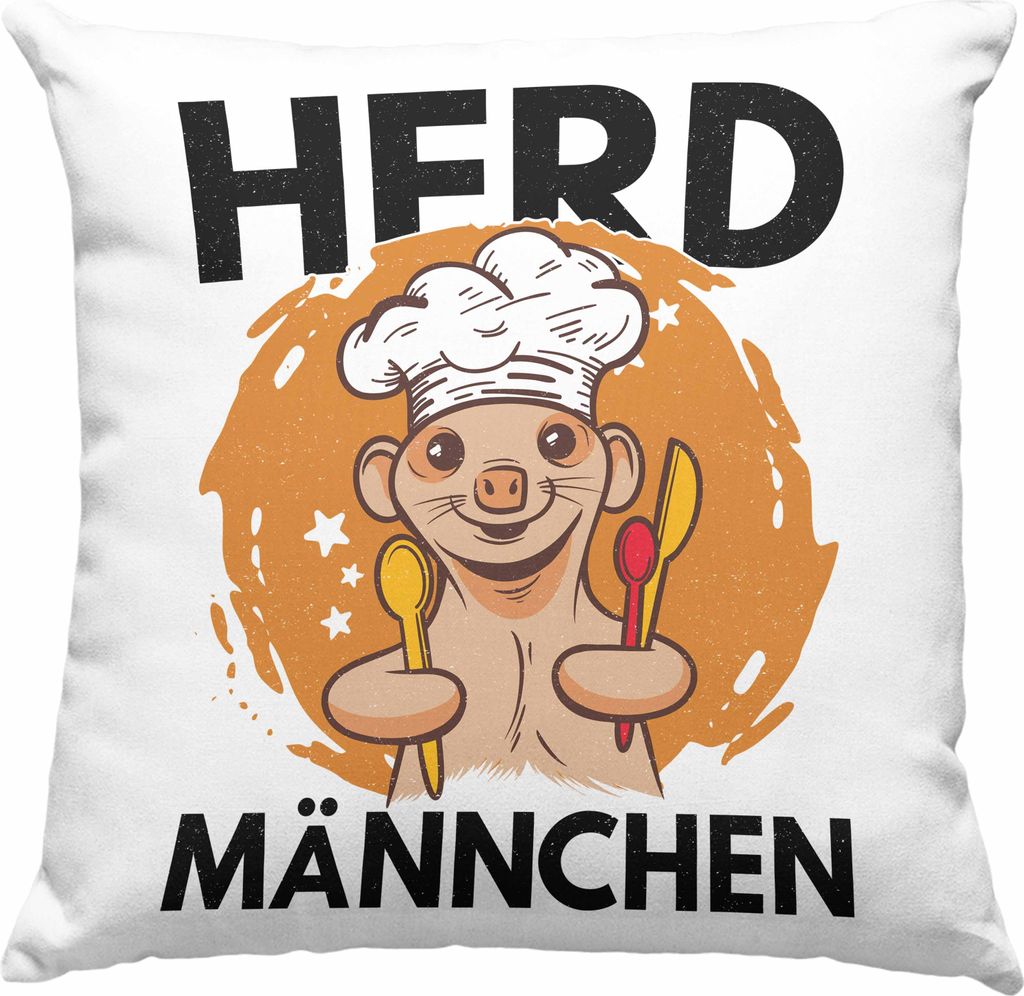 Trendation - Herd Männchen Koch Geschenk Deko-Kissen mit Füllung 40x40 Sternekoch Geschenkidee Lustiger Spruch Sei Nett Zu Mir Ich Koche Dein Ess...