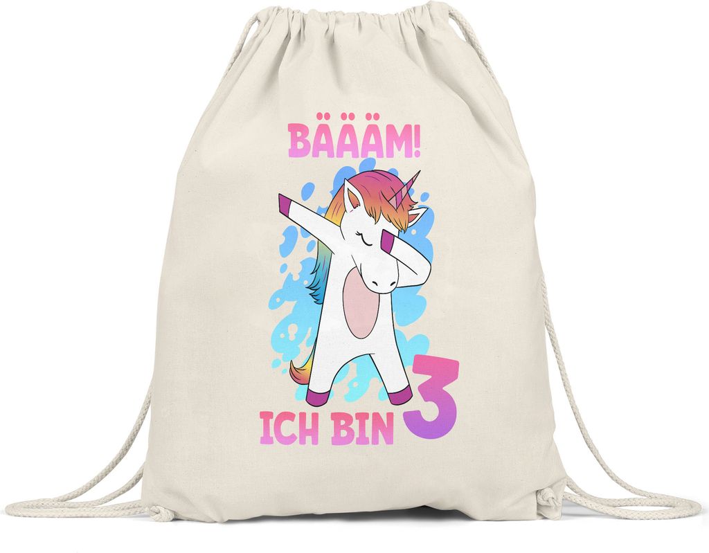 Bäääm Ich Bin 3 Turnbeutel Gymsack Einhorn 3. Geburtstag Produktbild 