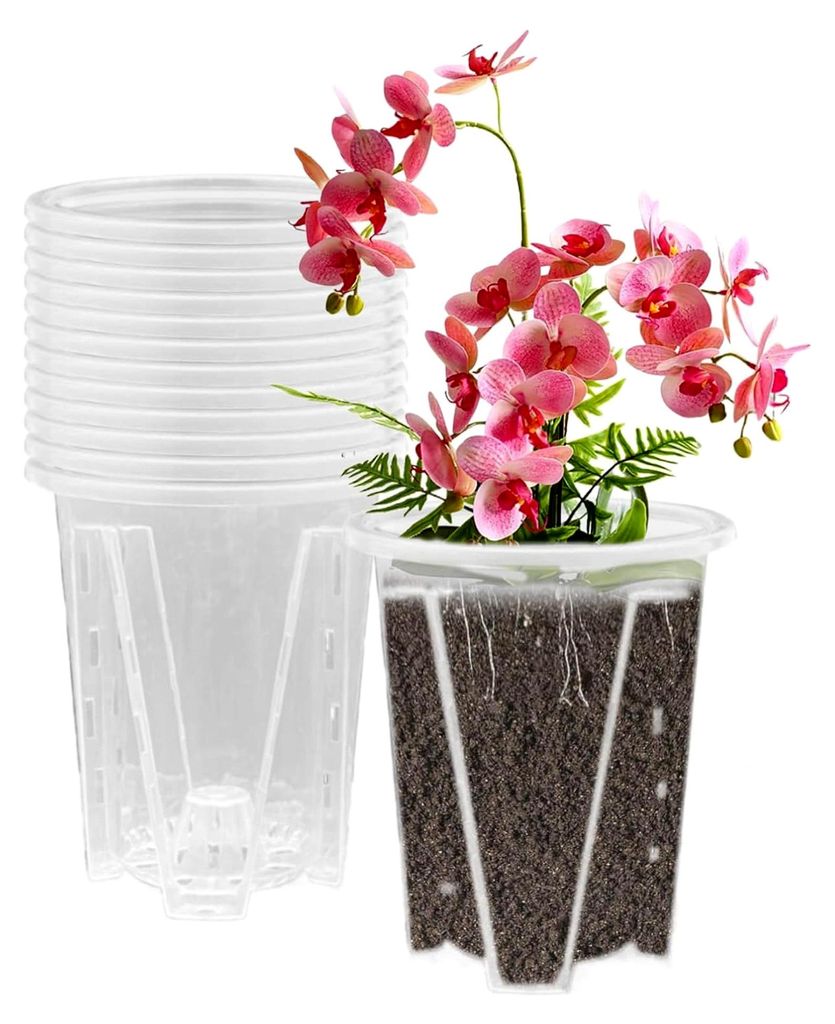 12 Stück Orchideentöpfe, Klare Orchideentöpfe Blumentopf, Transparente Kunststoff Pflanztöpfe, Orchidee Pflanztöpfe Mit Drainageloch, Orchidee...