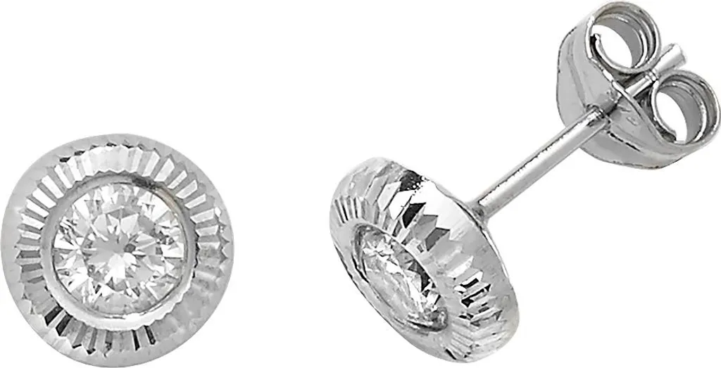 Boucles d'Oreilles Or Blanc 375 Hypoallergéniques et Zirconium 7mm