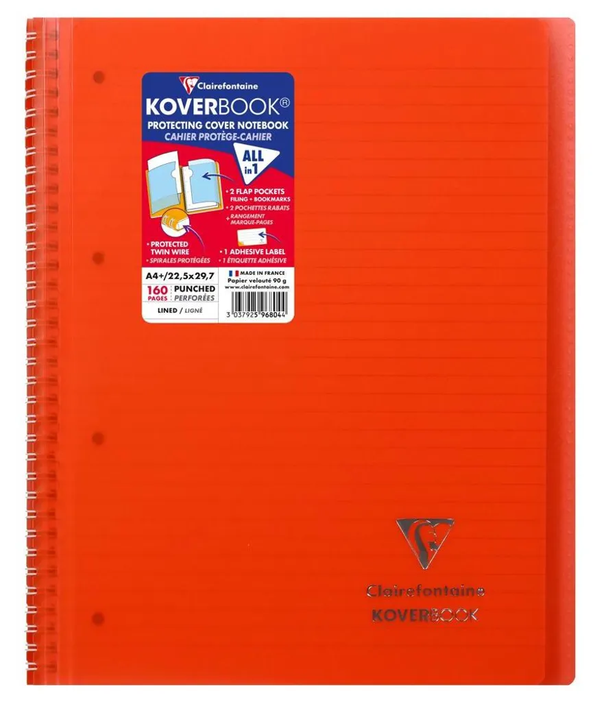 Cahier A4+ spirale robuste rouge 80 feuilles - Ne se déchire pas