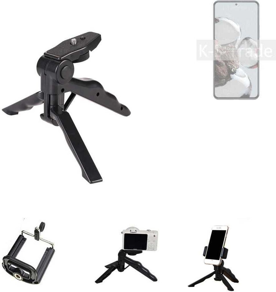K-S-Trade Stativ Tisch-Ständer Dreibein Handy-Stativ Ständer kompatibel mit Xiaomi 12T Mini-Stativ Smartphone Tripod Handy-Stativ aus Plastik