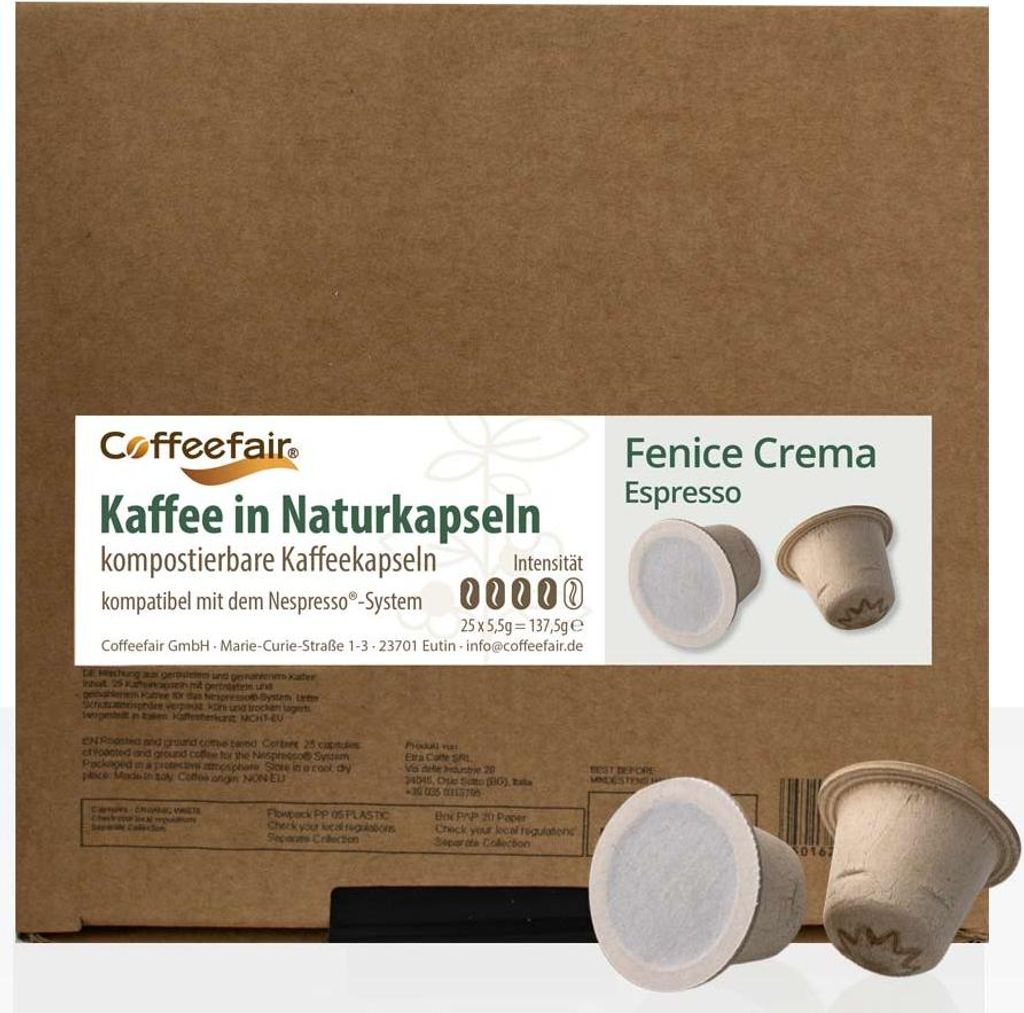 Coffeefair Naturkapseln Fenice Crema Espresso 100 Stk, kompostierbare Kaffeekapseln, kompatibel mit Nespresso