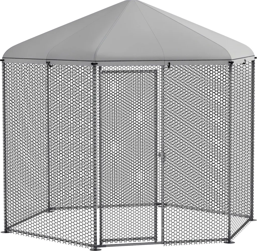 PawHut Enclos Poulailler Hexagonal 5m² en Acier Galvanisé 2,8x2,45m
