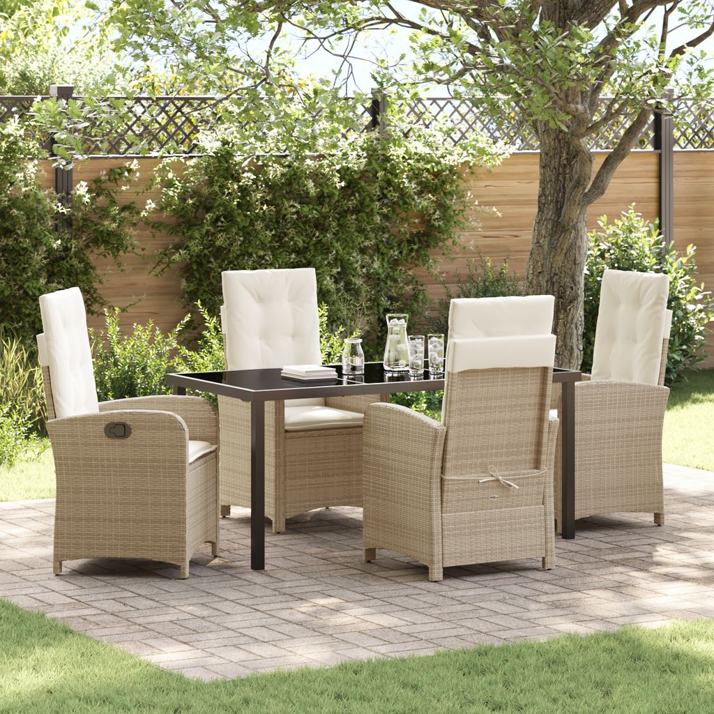 5-teiliges Gartendining-Set mit Kissen in beigem Poly-Rattan, Gartenstühle DesignMöbel Neu