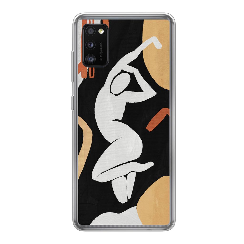 MuchoWow Handyhülle Schutzhülle Hülle für Samsung Galaxy A41 Frau - Silhouette - Grau Silikon Softcase Handy Hülle - Mobiltelefon