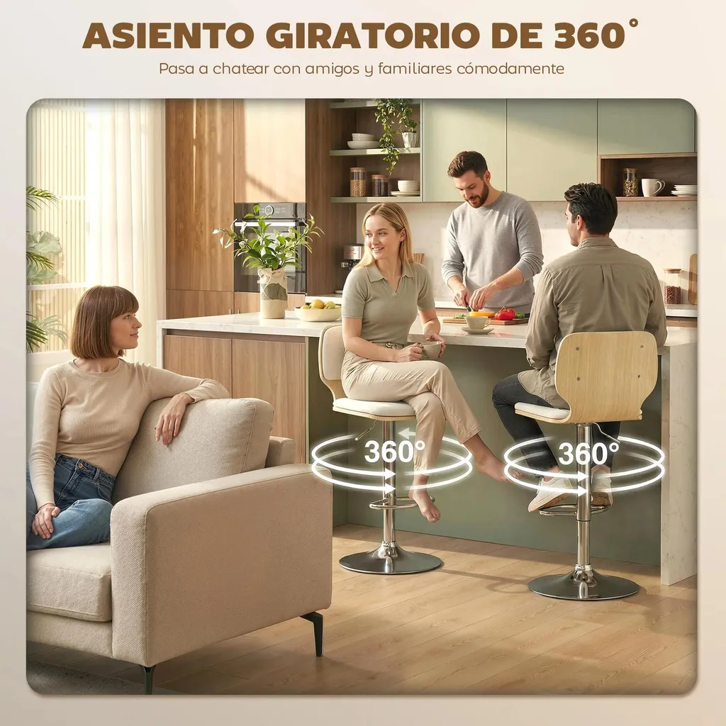 Tabourets de Bar Confortables en Lin avec Dossier et Base Stable Beige