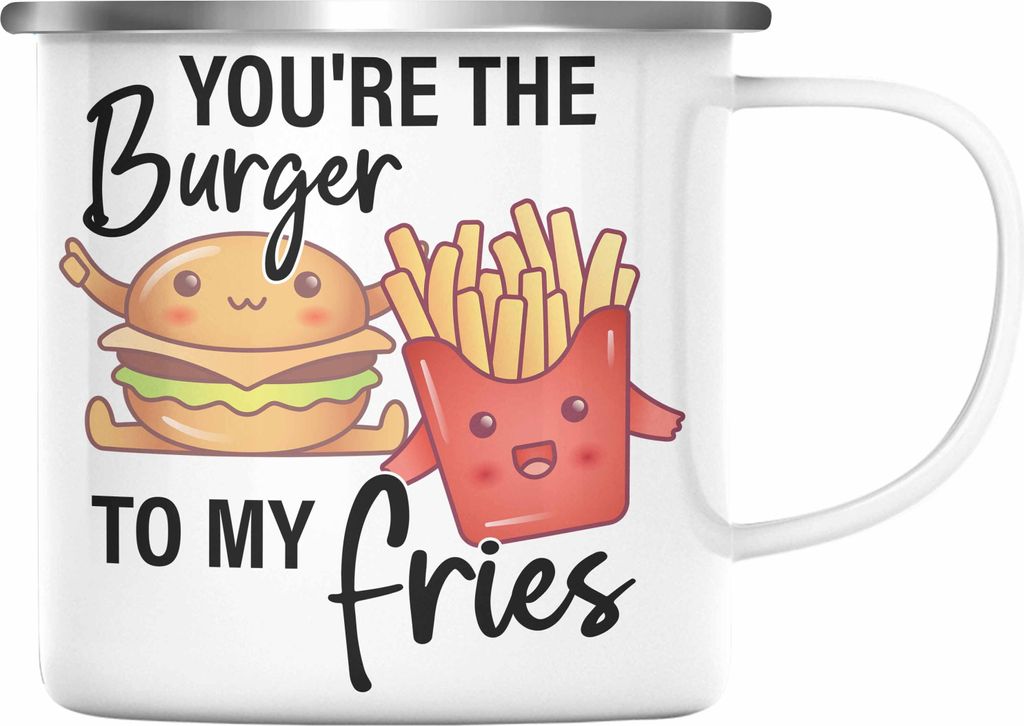 Trendation - Lustige Emaille Tasse zum Valentinstag Freundin Freund Geschenk Liebe Paare Du Bist der Burger zu Meinen Pommes Beste Freundin Geschen...
