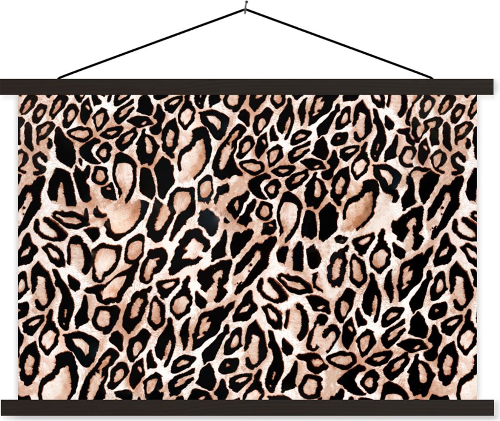 MuchoWow Textilposter Pantherdruck - Braun - Schwarz - Flecken 60x40 cm mit schwarzem Rahmen - Hölzernes
