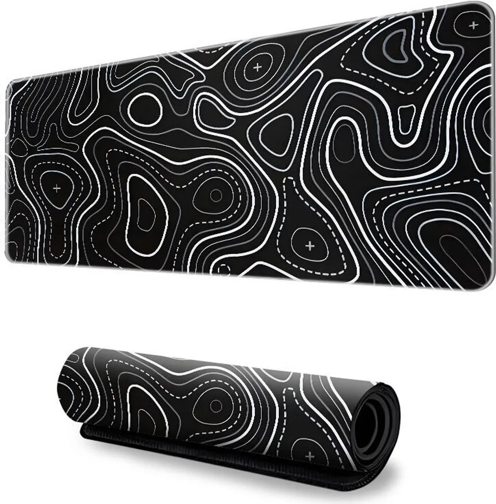 Tapis de bureau antidérapant INF noir avec design topographique chic M