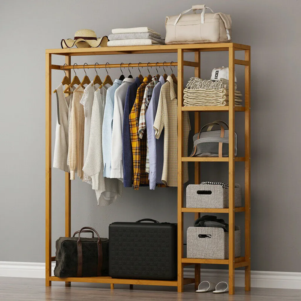 Porte-manteau or en bambou véritable avec triple espace de rangement - 3