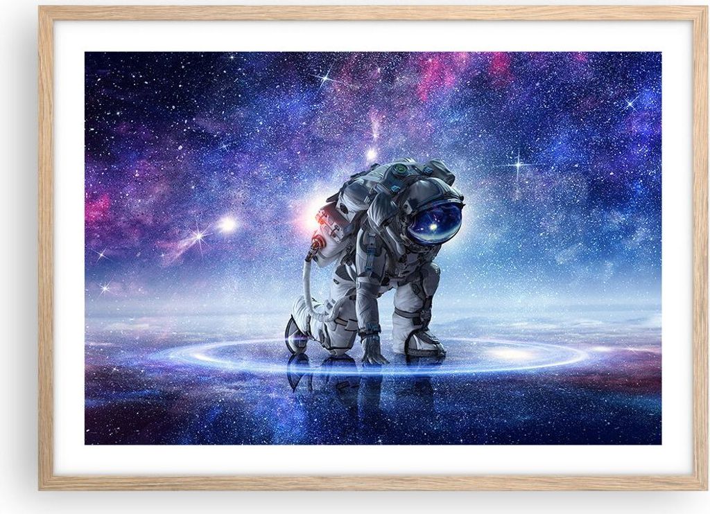 Gerahmtes Poster - Rahmen in heller Eiche - Kosmonaut Weltraum - 70x50 cm - Wand Bild - Wanddeko - Wandbilder - Wandposter - Bilderrahmen - Bilder ...