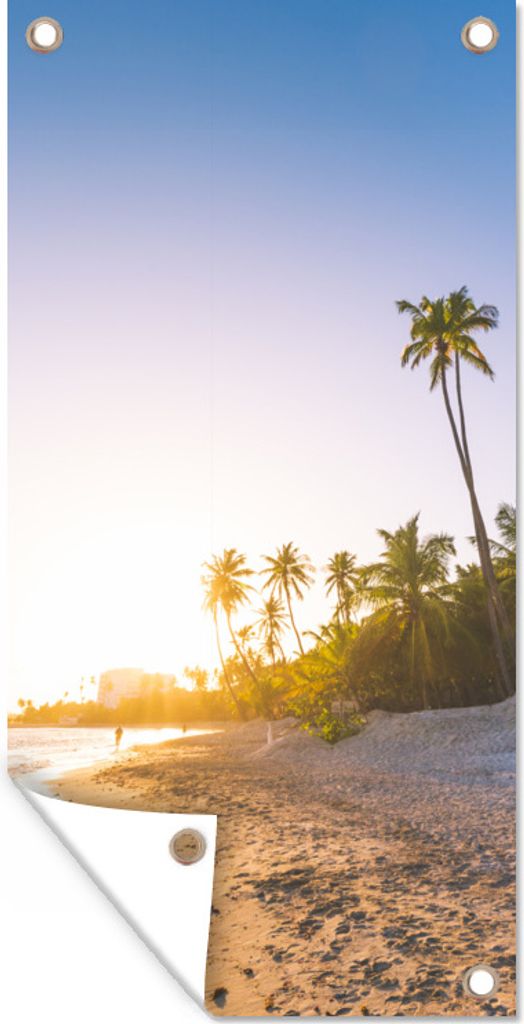 MuchoWow 80x160 cm Outdoor-Poster Gartendeko Sichtschutz Garten Poster für den Garten Strand - Palme - Sand