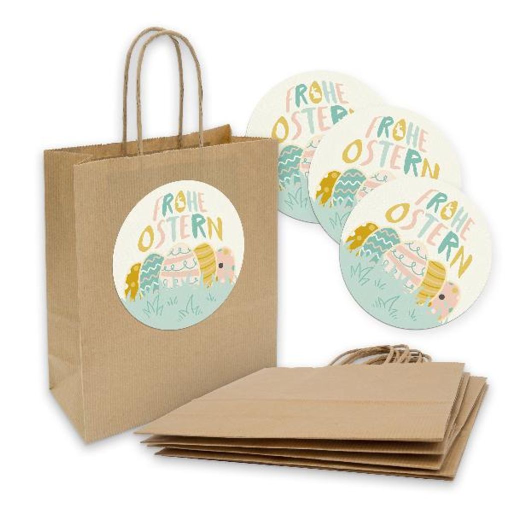 itenga 5x Geschenktüte mit Kordel 18x8x22cm + Sticker Frohe Produktbild 
