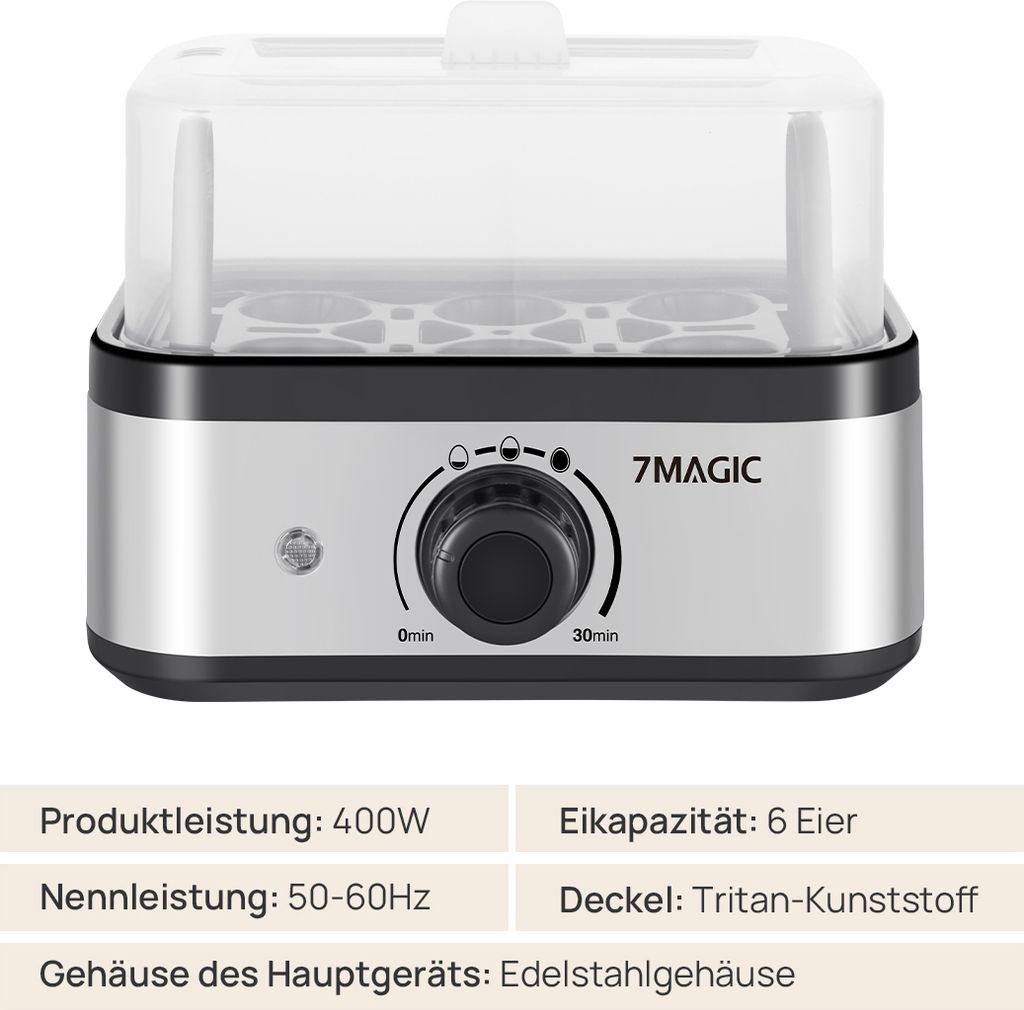 7MAGIC Eierkocher Edelstahl, Eierkocher für 1-6 Eier mit Produktbild 10