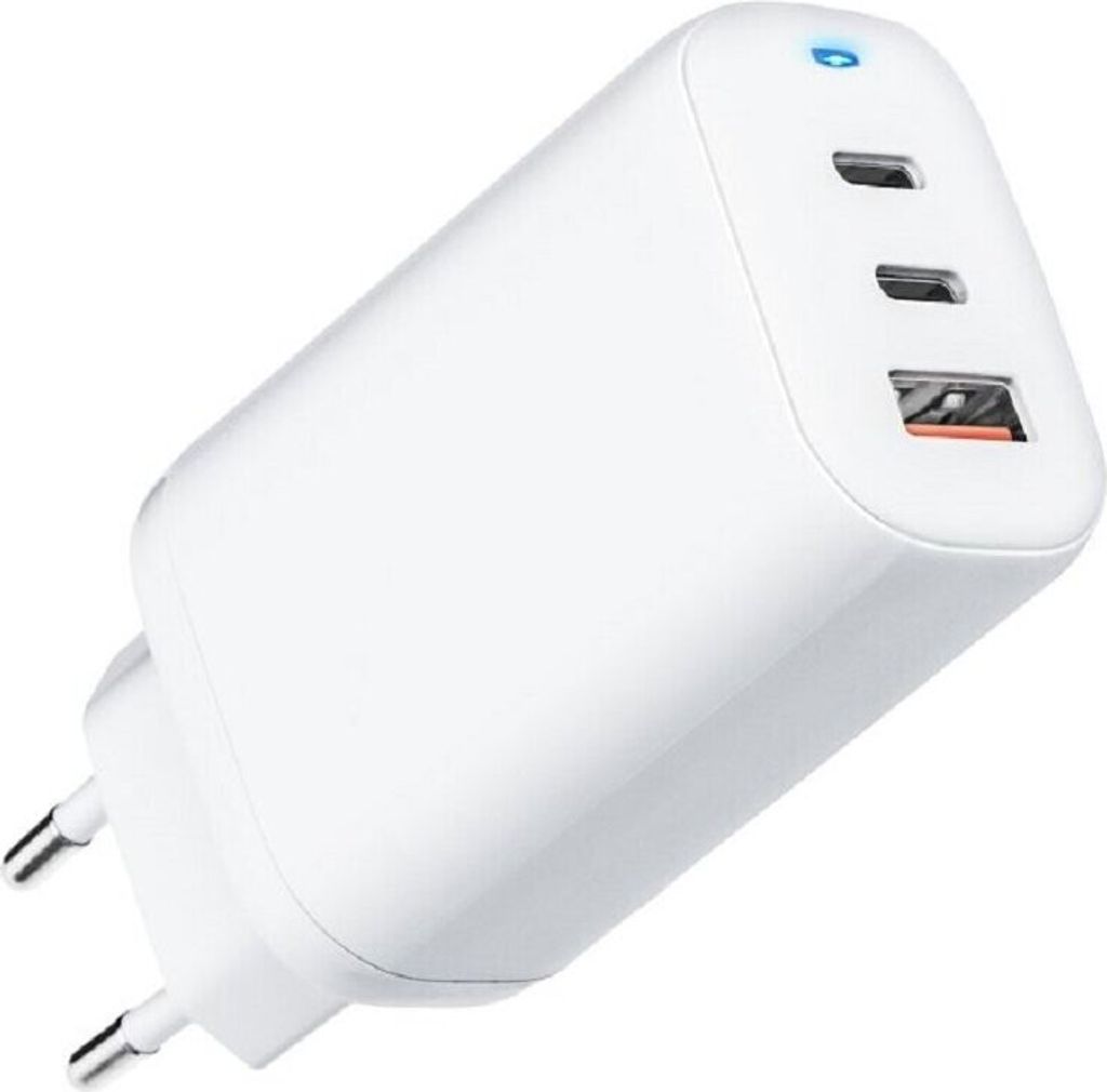 Forcell Reiseladegerät GaN 65W mit 2x USB Typ C Buchse, 1x USB A - 3A mit PD Quick Charge 4.0 Funktion