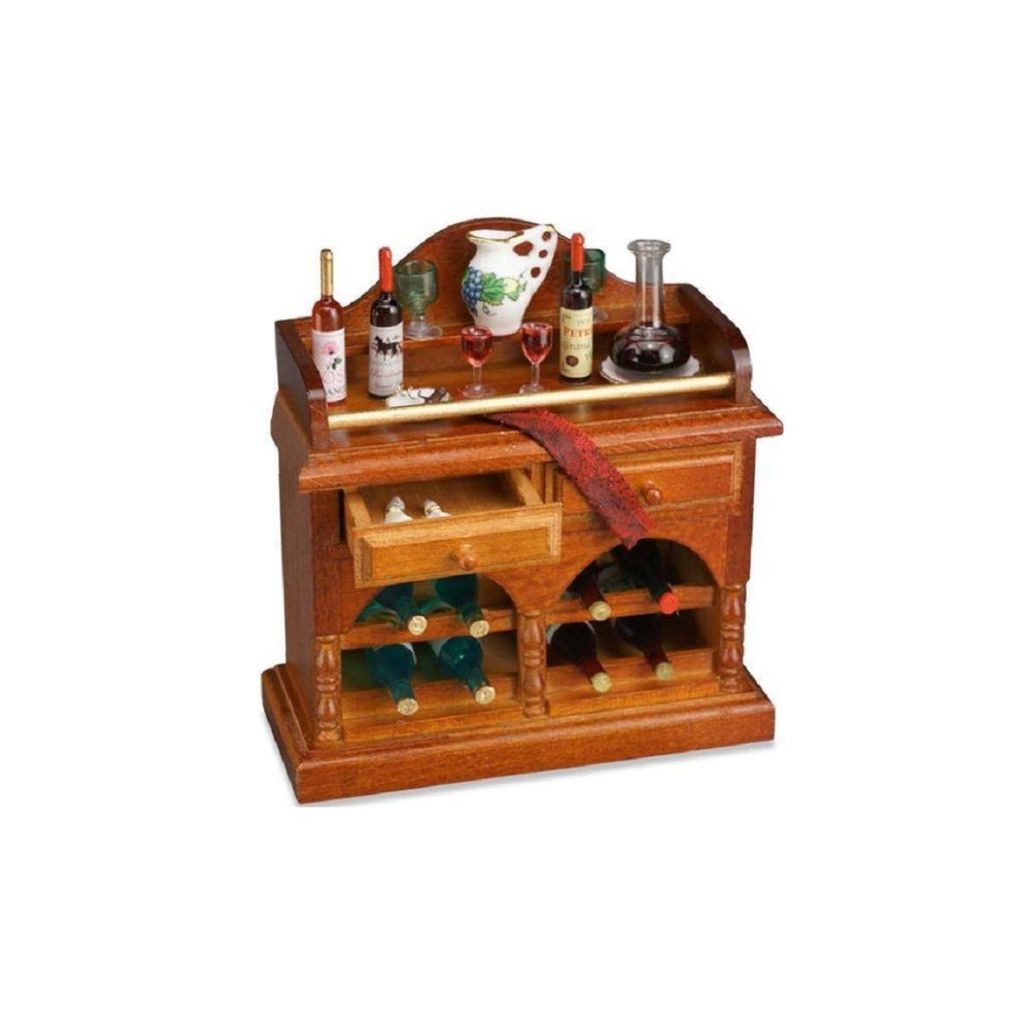 Miniaturbar mit Weinflaschen und Zubehör für Sammler