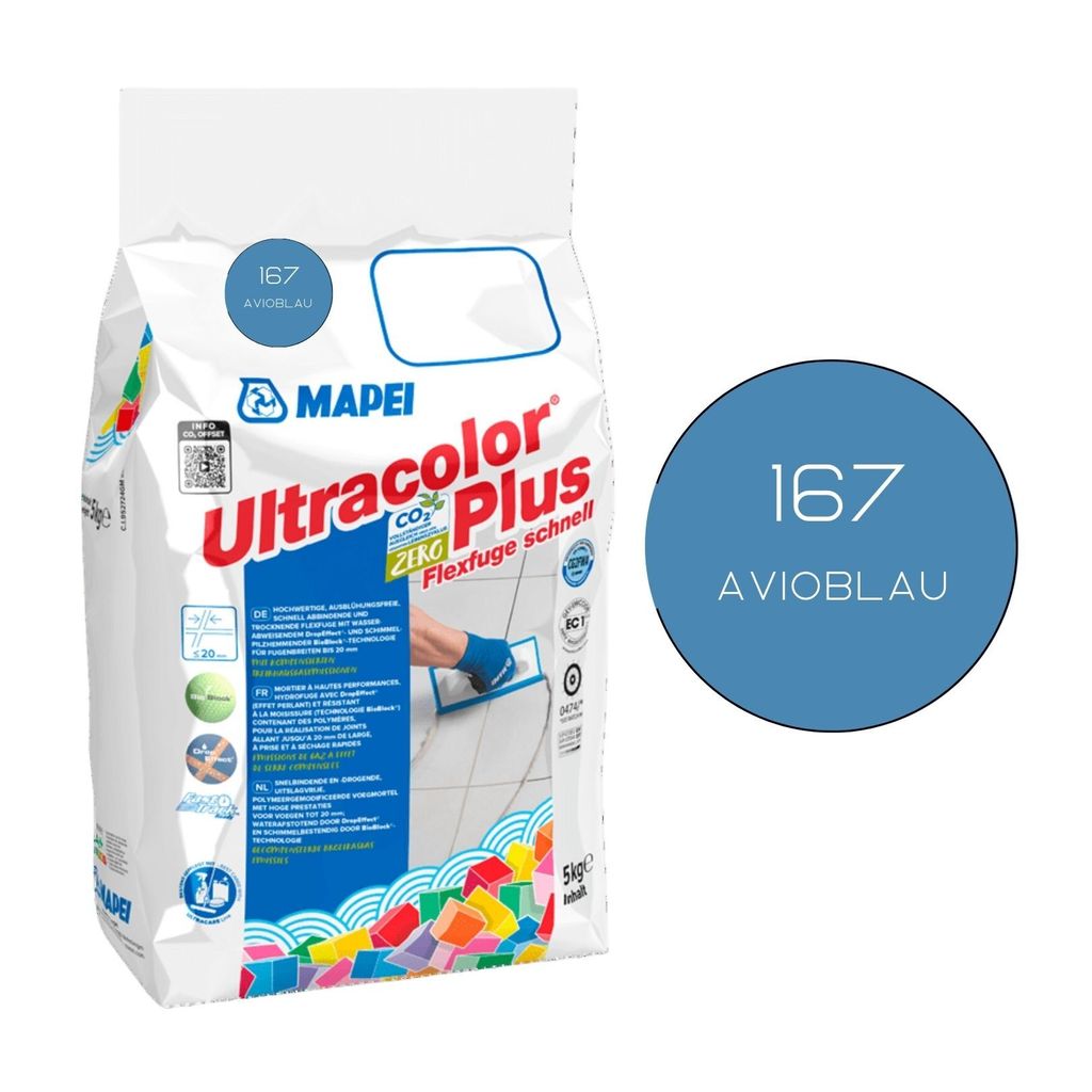 MAPEI ULTRACOLOR PLUS Fugenmörtel 167 avioblau 5 kg Flexfuge ohne Ausblühen schnell trocknend Fliesenfuge