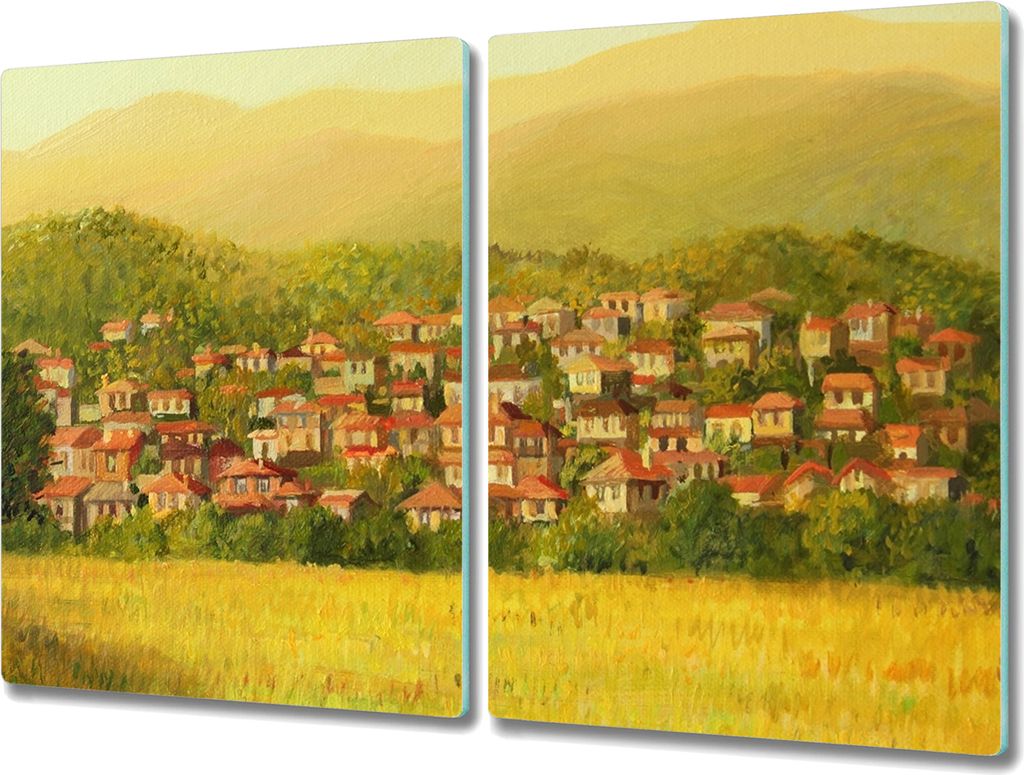 Coloray Hackbrett Küchenbrett Kochplattenabdeckung Schneidebrett Herdabdeckplatte 2x40x52 cm - Bäume Stadt Bergnatur
