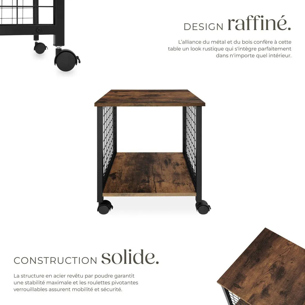 Bout de canapé industriel Gary 40cm, petite table basse bois rustique - 3