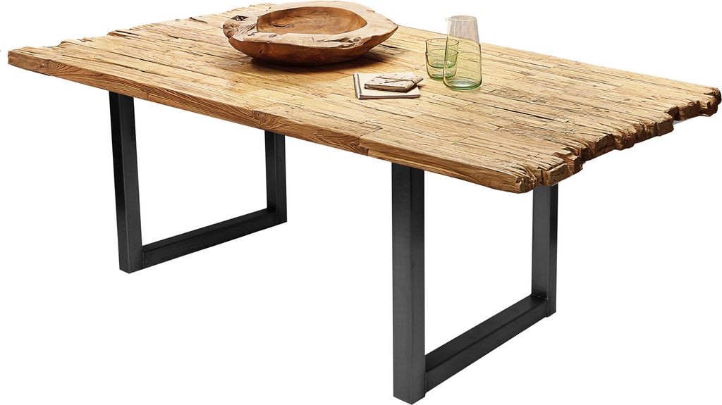 SIT Möbel Esstisch aus Teak 160 cm | Tischplatte 50 mm natur | Kufen-Gestell Metall antikschwarz | B 160 x T 90 x H 75,5 cm | 15480-11 | Serie TAB...