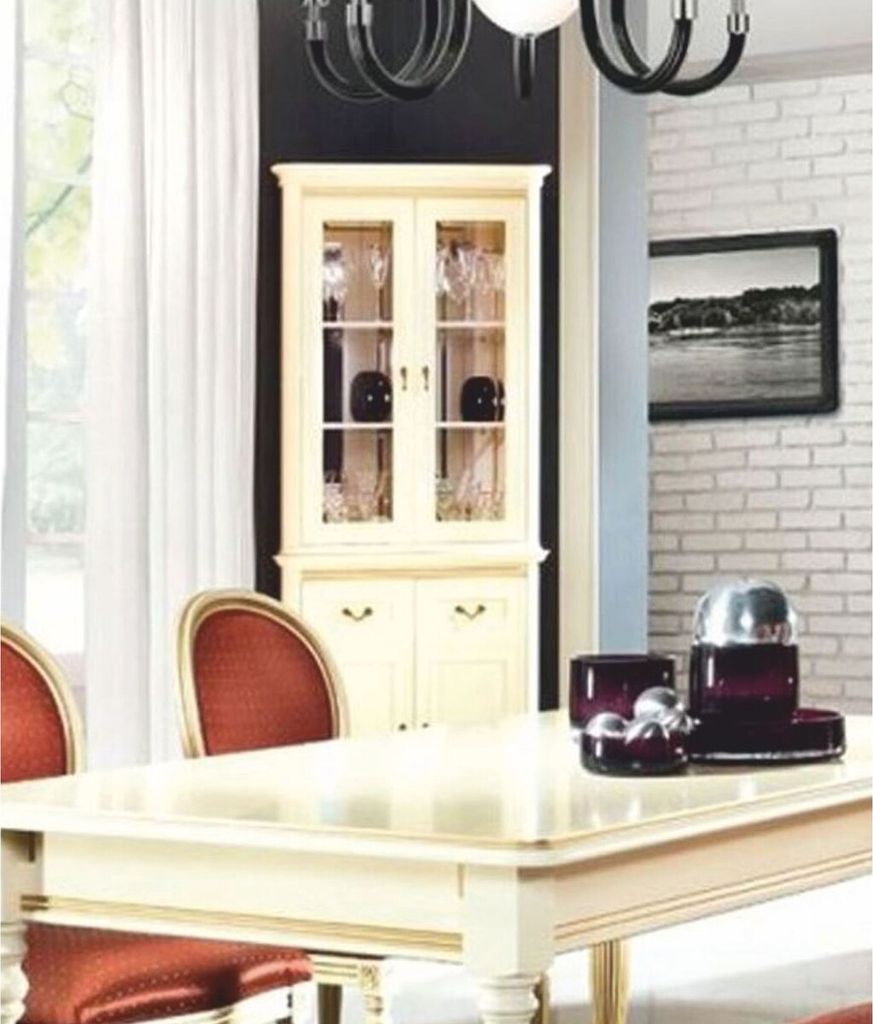 Casa Padrino Luxus Barock Eckvitrine Creme / Gold H. 206,6 cm - Barock Esszimmer Möbel