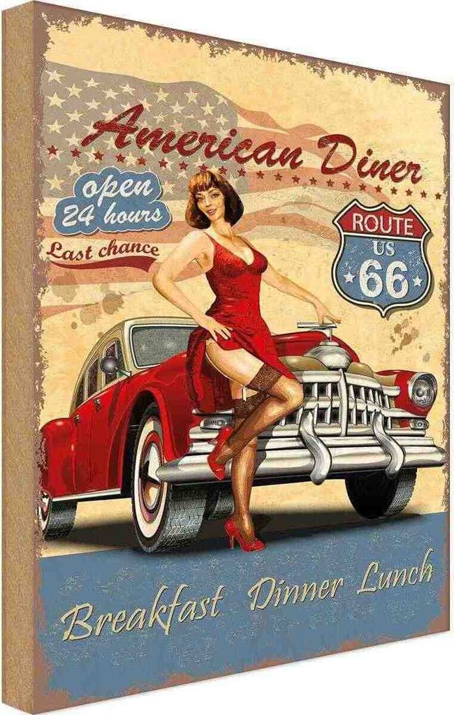 vianmo Holzschild 30x20 cm Pinup American Diner Breakfast Pin Up
